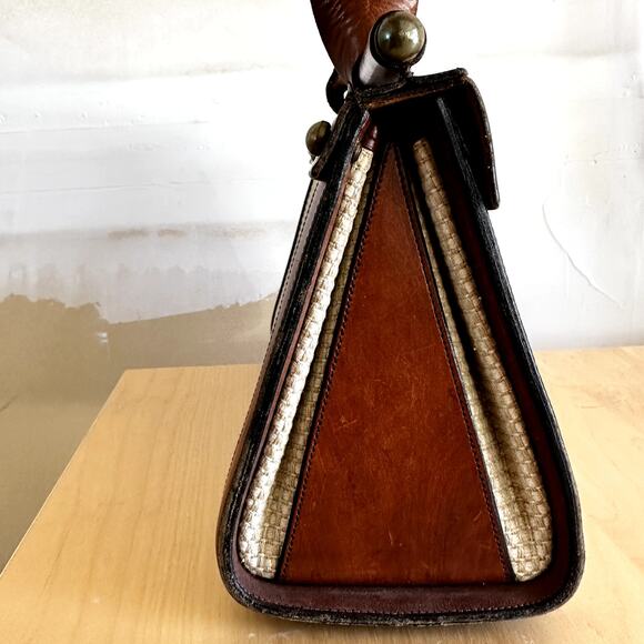 Vintage John Romain The Vouge Handbag 70s Sturdy Leather Tweed Brown Cream - Picture 4 of 7